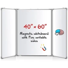 40” x 60” Foldable Whiteboard Foldable Dry Erase Board Large Tri Folding Whit...