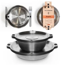 - MAGWARE - Magnetic Plates and Bowls Sets, Camping Tableware, Stainless Stee...