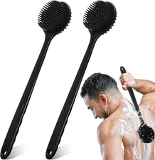 Sunnyray 2 Pack 15 Inch Soft Silicone Back Scrubber with Long Handle, Black 