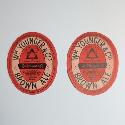 Vintage Wm Younger & Co Brown Ale - Brandneu Nie Benutzt Bieretikett (2er Pack)