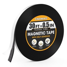 FINDMAG Magnetic Tape, Strips with Adhesive 1/2" x 30' - 0.08" Thick