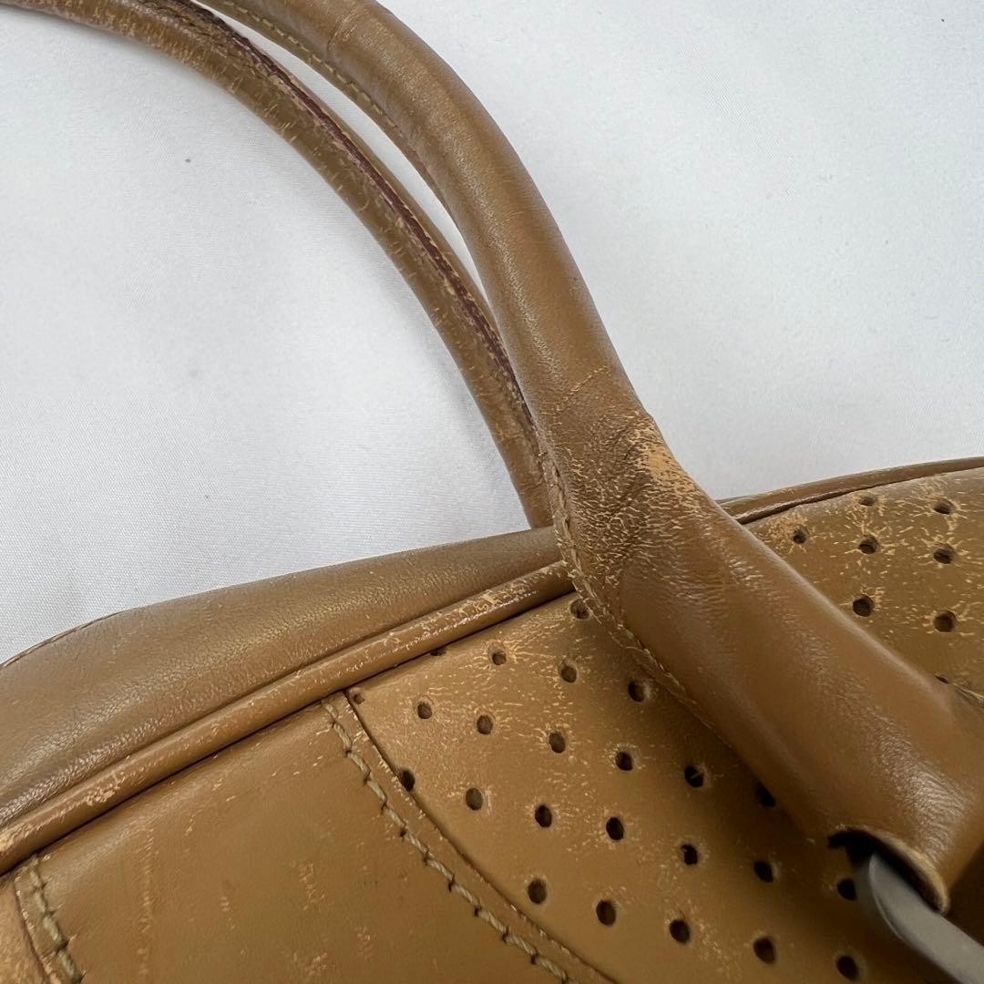 PRADA Archive NNAf97 Shoulder Tote Bowling Bag Brown Nylon Leather