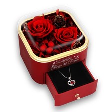 minstely Preserved Rose Gift Box with Necklace, Valentine  s Day for red