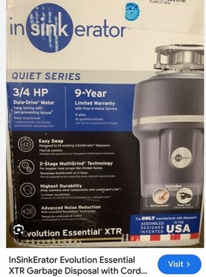 InSinkErator ESSENTIAL XTR Evolution 3/4 HP Single Phase Garbage Disposal