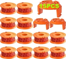15 Pack Trimmer Spool Line for Worx,(WA0010)Replacement 12 Spools + 3 Caps 