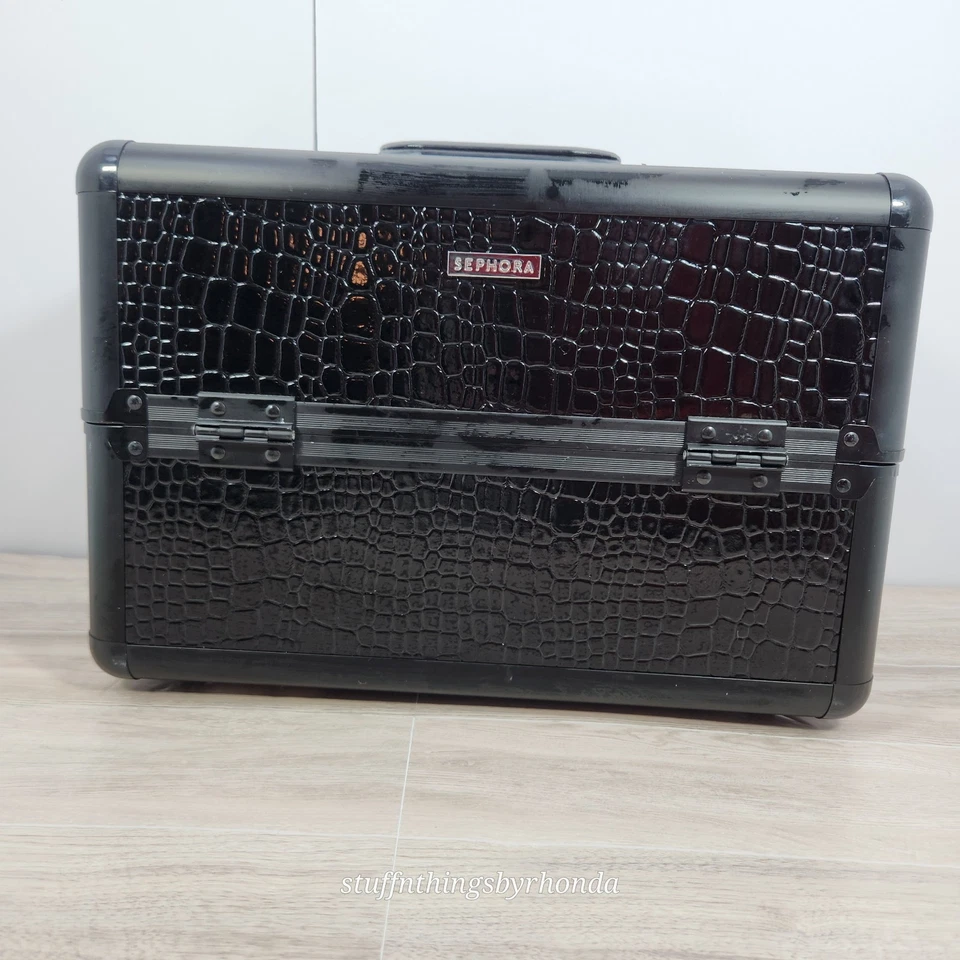 Estuche de viaje de maquillaje rígido Sephora Pro imitación cocodrilo negro 13,5x9,5x8,5  Foto 2 de 4