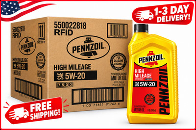 Pennzoil High Mileage 5W-20 Motor Oil, 1 Quart (6 Pack)