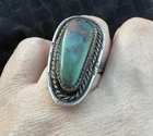 Antique Southwestern Sterling Silver Green Turquoise Ring Size 6.5