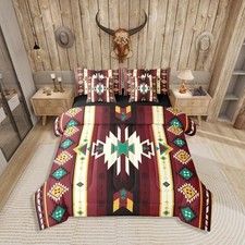 Southwestern Aztec 7 Pieces Bedding Set Size,Ethnic Queen Red Green Black