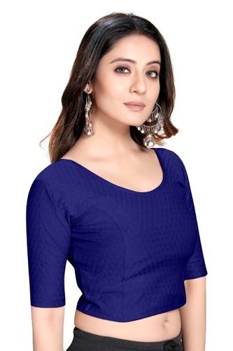 Cotton Stretchable Comfy Round Neck Elbow Length Sleeves Saree Blouse Readymade - Picture 28 of 45