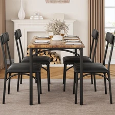 Kitchen Table and Upholstered Chairs for 4, Dining Table Set for 4, 5 Piece D...