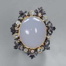 Handmade 32 ct Natural Chalcedony Ring 925 Sterling Silver Size 9 /R437927