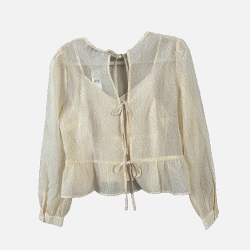 NWT Loft Ivory S Sheer Peplum Blouse Coquette Preppy Coastal Cottagecore Granny - Picture 2 of 10