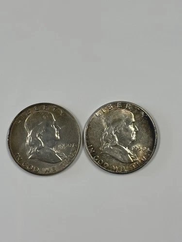 1950-P and 1950-D Franklin Silver Half Dollar. BU