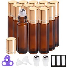 12 Pack, 10 ml Essential Oil Roller Bottles with Stainless Steel Roller Ball ...