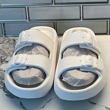 J/Slides Beach Slides Socool White EVA Double Strap Buckle Sandals Womens 8M