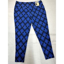 Terra  Sky Womens 1X 16W-18W High Rise Fitted Leggings Blue Black Damask Print