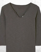 Womens Fat Face T-Shirt 3/4 Sleeve Cotton Porter V Neck Soft Jersey Grey