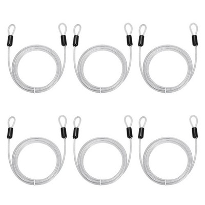 6pcs 5/32'' Dia 6.6ft Security Cable Lock Vinyl Coated Steel with Loops Clear