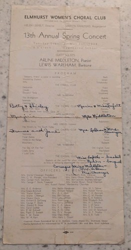 1934 Programm 13th Annual Spring Concert Elmhurst Illinois Women's Choral Club - Bild 1 von 4