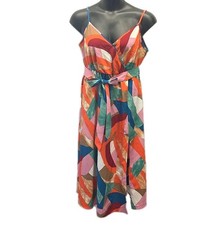 SHEIN Curve Abstract Print Midi Dress Belted Side Slit Colorful Retro sz 0XL
