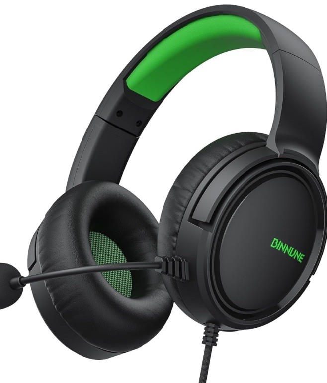 BINNUNE Wired Stereo Gaming Headset BG02 w/Microphone Black Green 3.5mm (READ)
