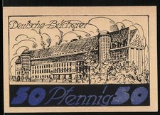 Notgeld Leipzig, 1921, 50 Pfennig, Deutsche Bücherei und Völkerschlachtdenkmal 