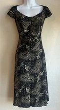 Vintage 90s Y2K Max Studio Butterfly Midi Dress XS Dark Fairy Grunge Ruched