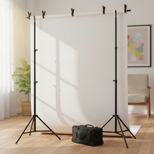 Adjustable White Photo Backdrop with Portable Stand and Carrying Bag, 6x9 ft
