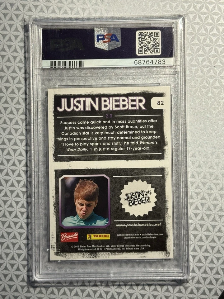 2011 Panini #82 Justin Bieber GEM MINT PSA 10 Soccer Rookie Low Pop Rare RC - Image 2 of 3