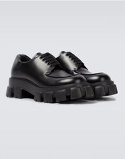 Prada Mens Monolith Brushed Leather Derby Sho...