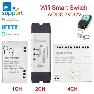 MODULO RELÈ 7-32V SMART WIFI CON TELECOMANDO RF433 COMPATIBILE C Interruttore WiFi Modulo relè 5V/12V con Telecomando RF433 funziona APP Ewelink