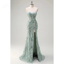 Mermaid Slit Evening Dress Spaghetti Straps Prom Dresses for Birthday Customized