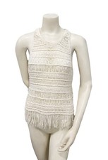 American Eagle Crochet Fringe Tank Top Cream Boho Size S
