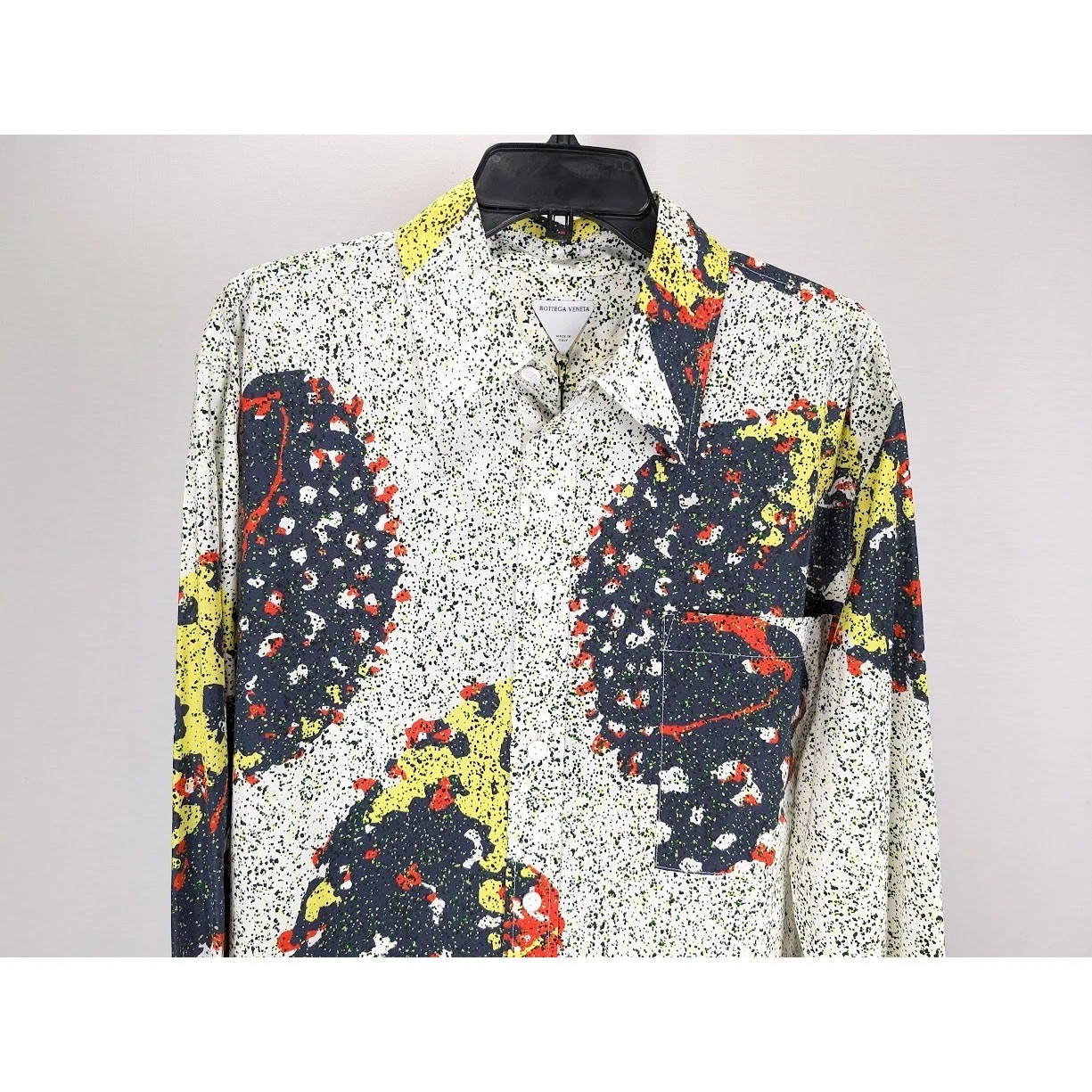 Camicia Bottega Veneta Patchwork Funghi in Navy Rosso Giallo Nuova con etichette L