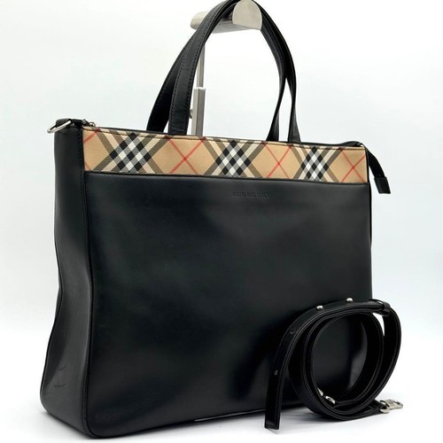 Burberry 2Way Handbag Shoulder Business Bag Black Nova Check Used Authentic