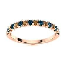 Round London Blue Topaz  Smoky Quartz 925 Silver Rose Plated Half Eternity Ring