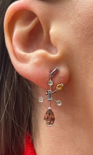 14K White Gold Multi Color Semi Precious Gemstone & Diamond Drop Earrings - Picture 8 of 9