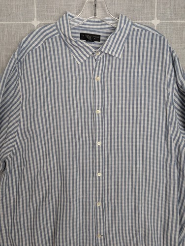 The Mens Store At Bloomingdales Shirt Mens 2XL Blue Striped Linen Button Preppy - Picture 2 of 15