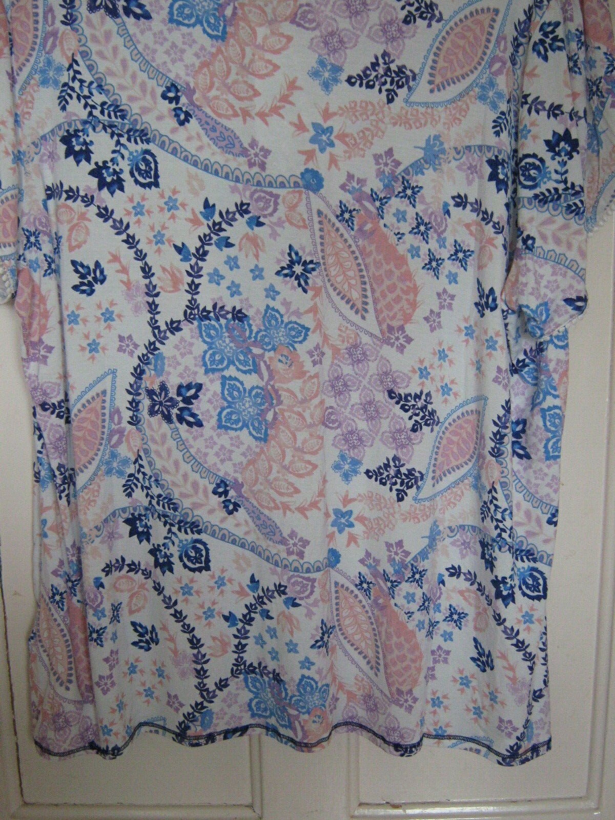 LADIES WOMENS LOUNGE & SLEEP DEBENHAMS FOLK PRINT SHORT SLEEVE PJ TOP