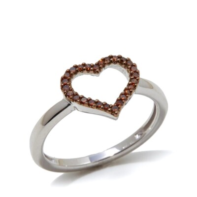 Raritäten Sterlingsilber Ring roter Diamant offenes Herz Größe 6