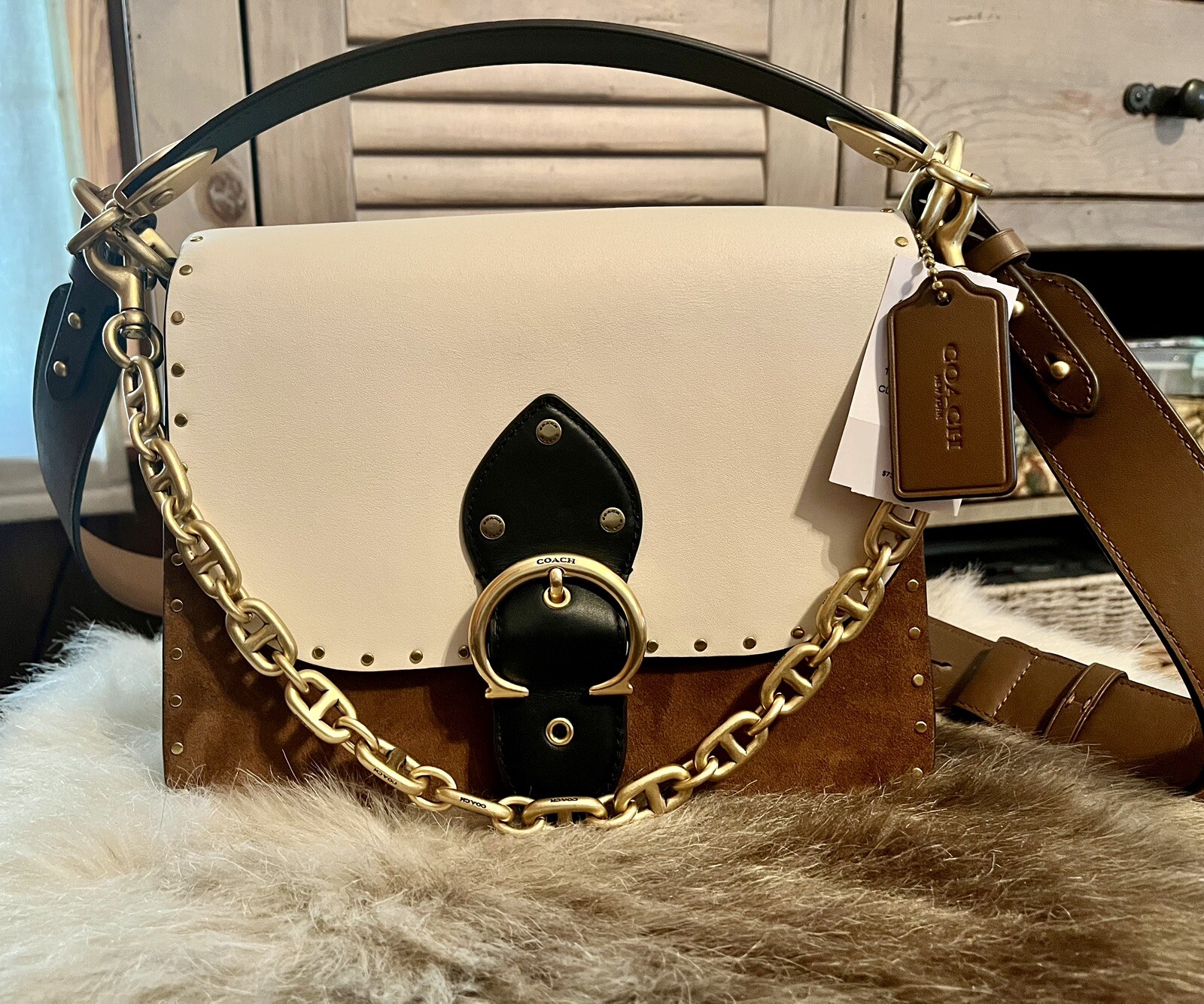 coach beat shoulder bag in colorblock with rivets