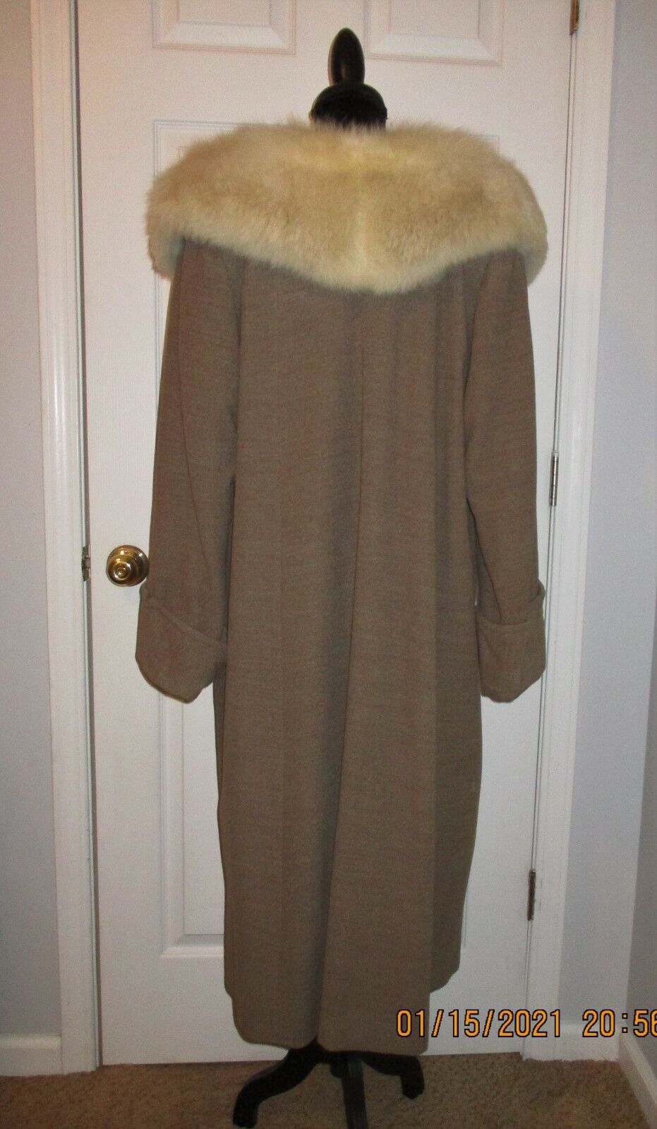 VTG 1950 coat long greige brown 100% virgin wool … - image 3