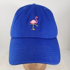 Pink Flamingo Hat Logo Cap Blue Cotton Strap Back Embroidered Adjustable
