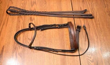 England, fancy derby wide noseband bridle + laced reins, brown, Horse full