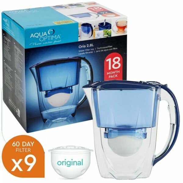 Aqua Optima Oria 2.8L Water Filter Fridge Jug with Cartridges, Blue 9