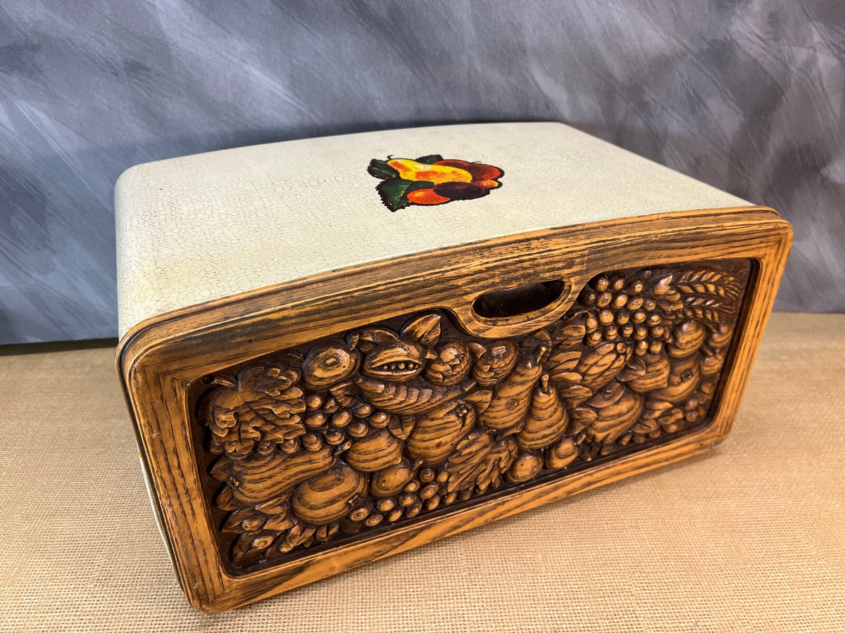 Burlington Crafts Metal Bread Box Cream/Tan Faux Wood Front Made