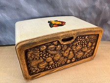 Burlington Crafts Metal Bread Box Cream/Tan Faux Wood Front Made in USA