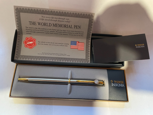 PARKER INSIGNIA Ball Pen WORLD MEMORIAL PEN Stainless Steel and gold