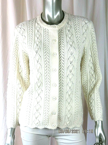 THE FASHION PLACE SEARS REBOOK SZ M VTG Winter Acrylic White Cardigan Sweater - Picture 2 of 12